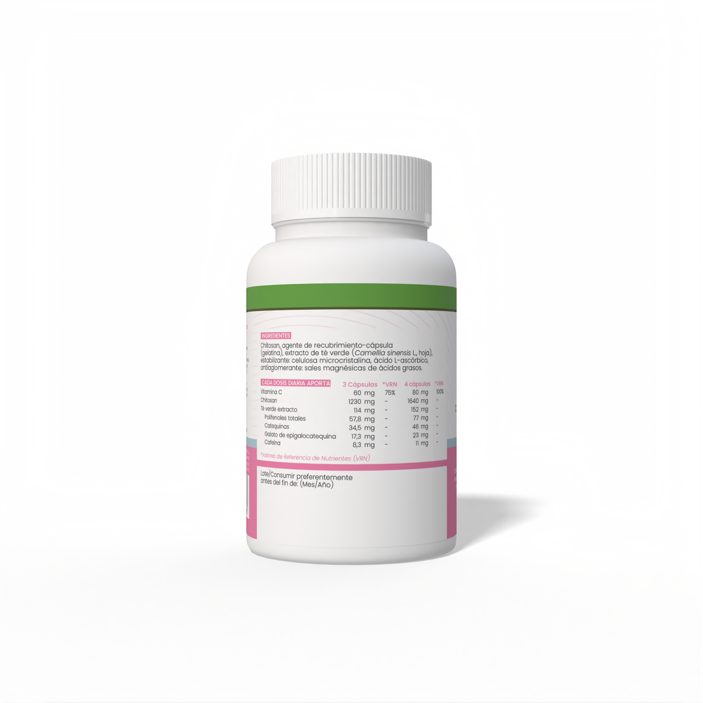 Chitosán con Té Verde y Vitamina C 100 cápsulas de 600mg