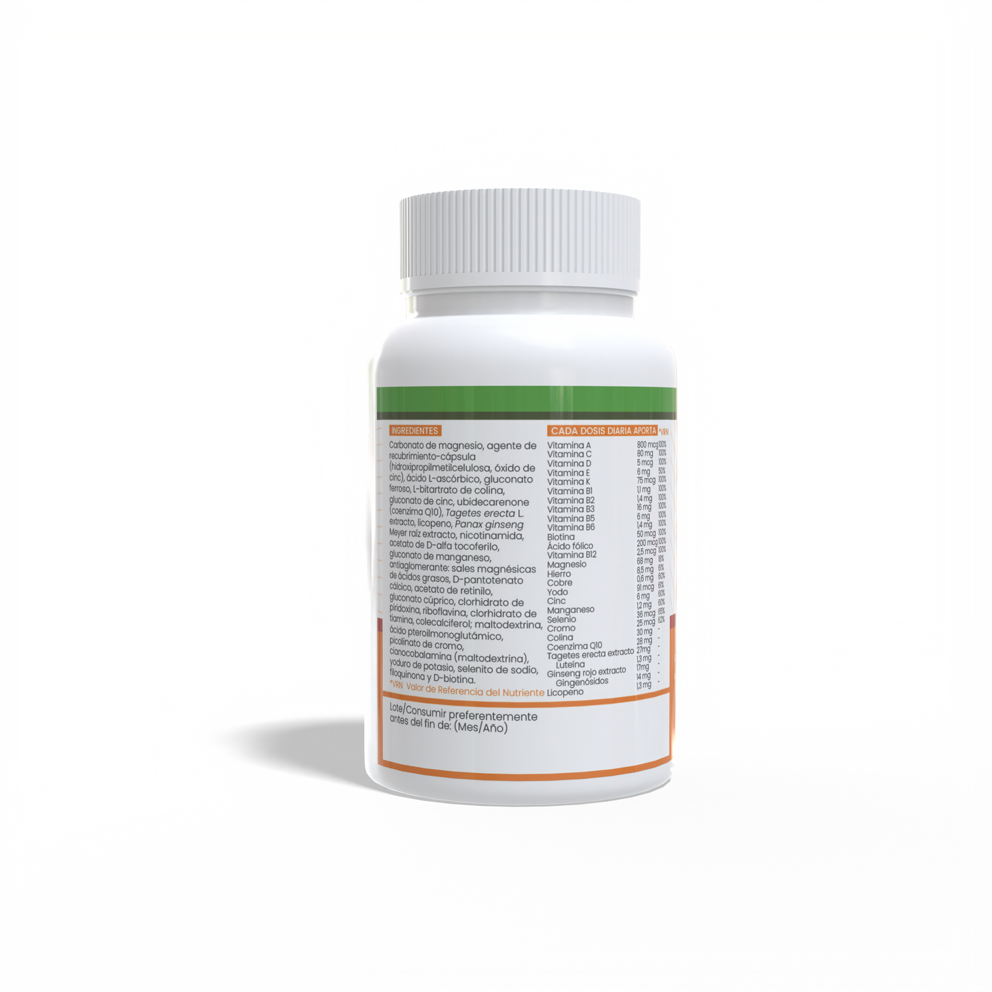 Vitamin Complex + Luteína, Q10 y Licopeno 1 al día con Ginseng 90 cápsulas vegetales de 820mg