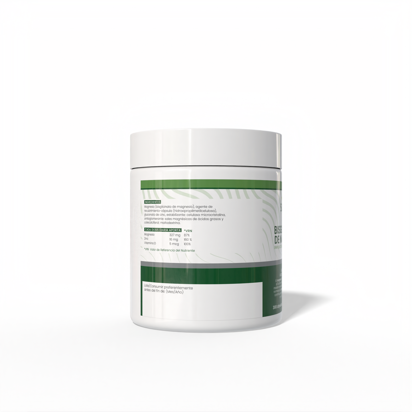 Bisglicinato de Magnesio Enriquecido con zinc y vitamina D 300 cápsulas vegetales de 750mg