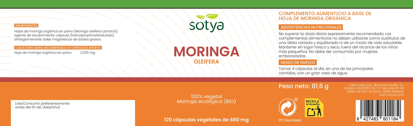 MORINGA Oleifera 120 cápsulas vegetales de 680mg