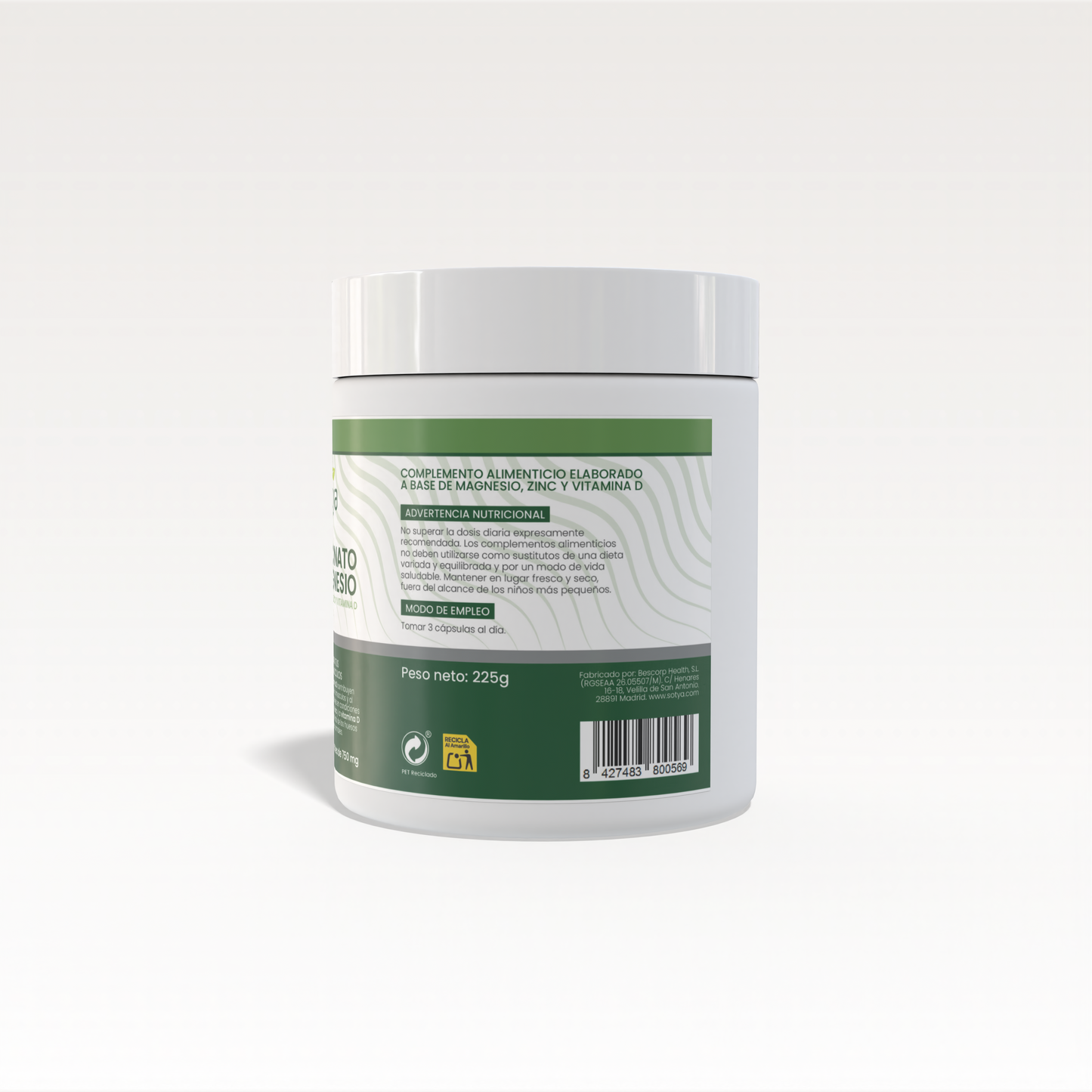 Bisglicinato de Magnesio Enriquecido con zinc y vitamina D 300 cápsulas vegetales de 750mg