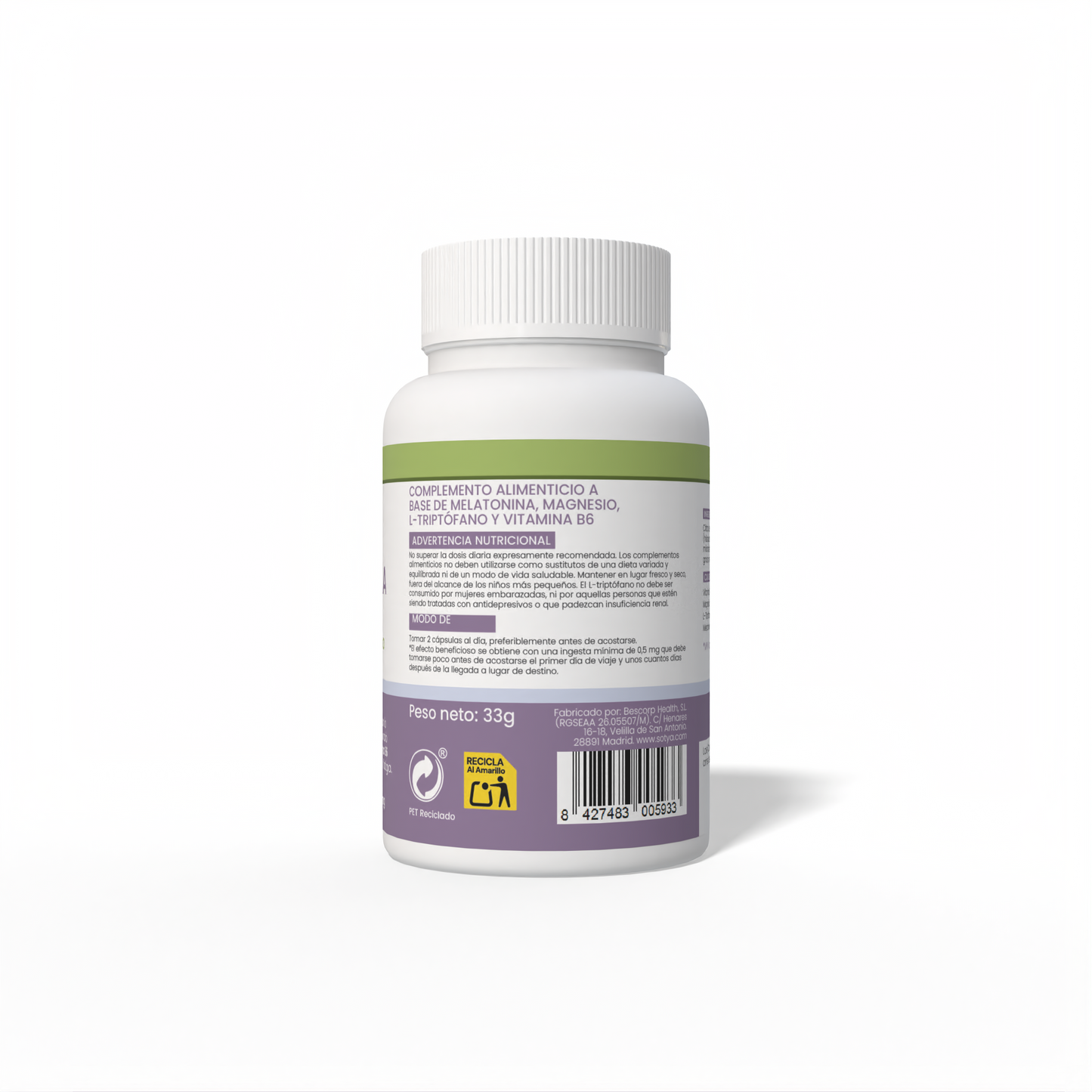Melatonina Complex Magnesio + L-Triptófano + Vitamina B6 60 cápsulas vegetales de 550mg