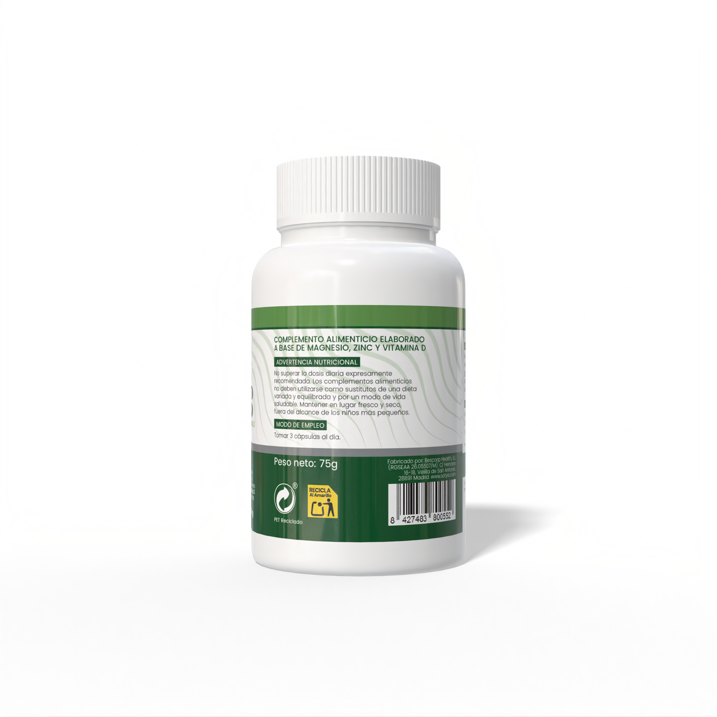 Bisglicinato de Magnesio Enriquecido con zinc y vitamina D 100 cápsulas vegetales de 750mg