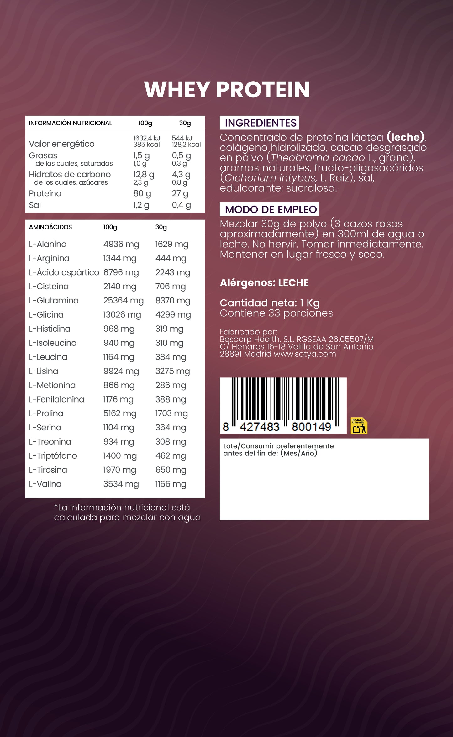 Whey Protein Chocolate, 1Kg