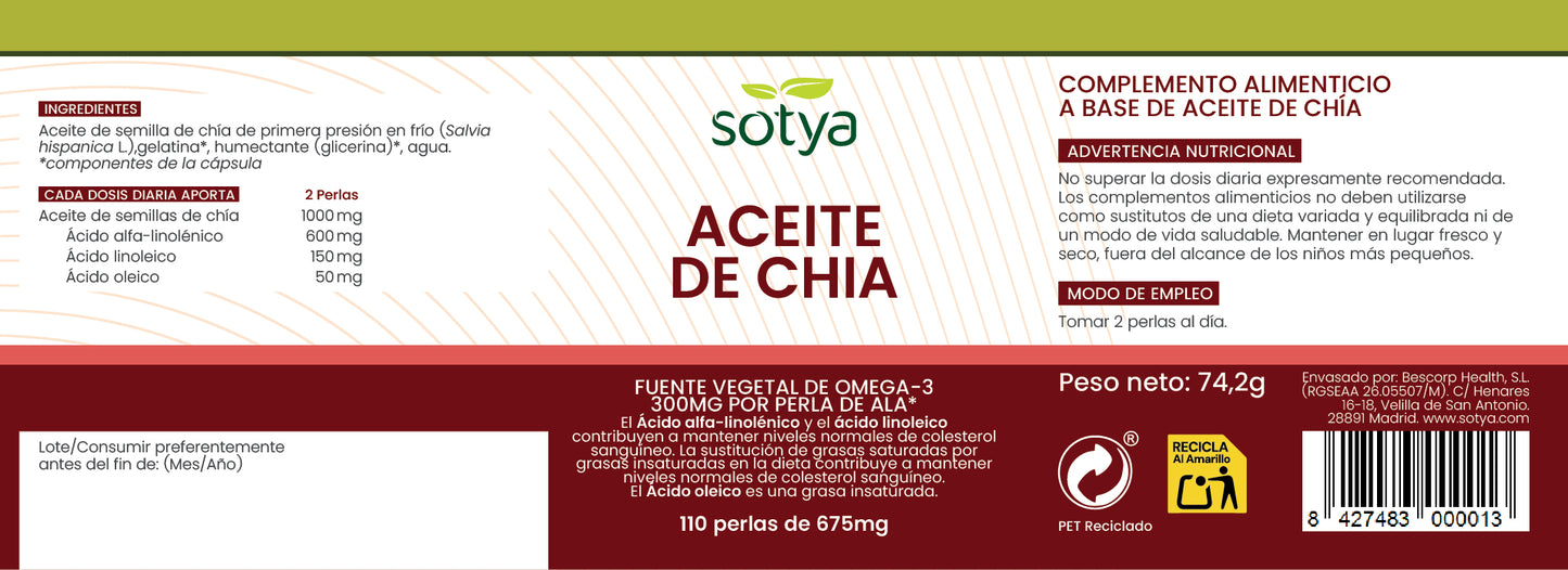 Aceite de Chía 110 perlas de 675mg