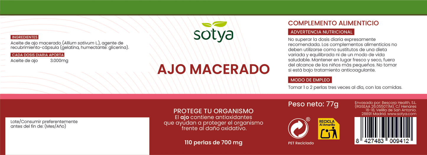 Ajo macerado 110 perlas de 700mg