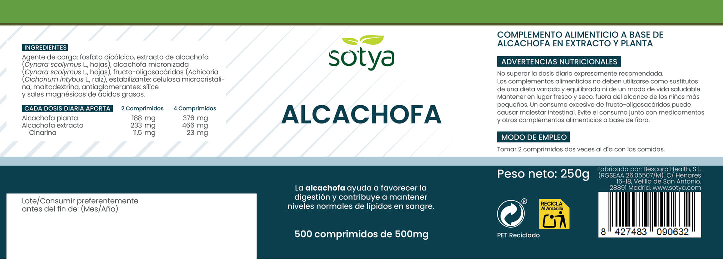 Artichoke 500 tablets of 500 mg