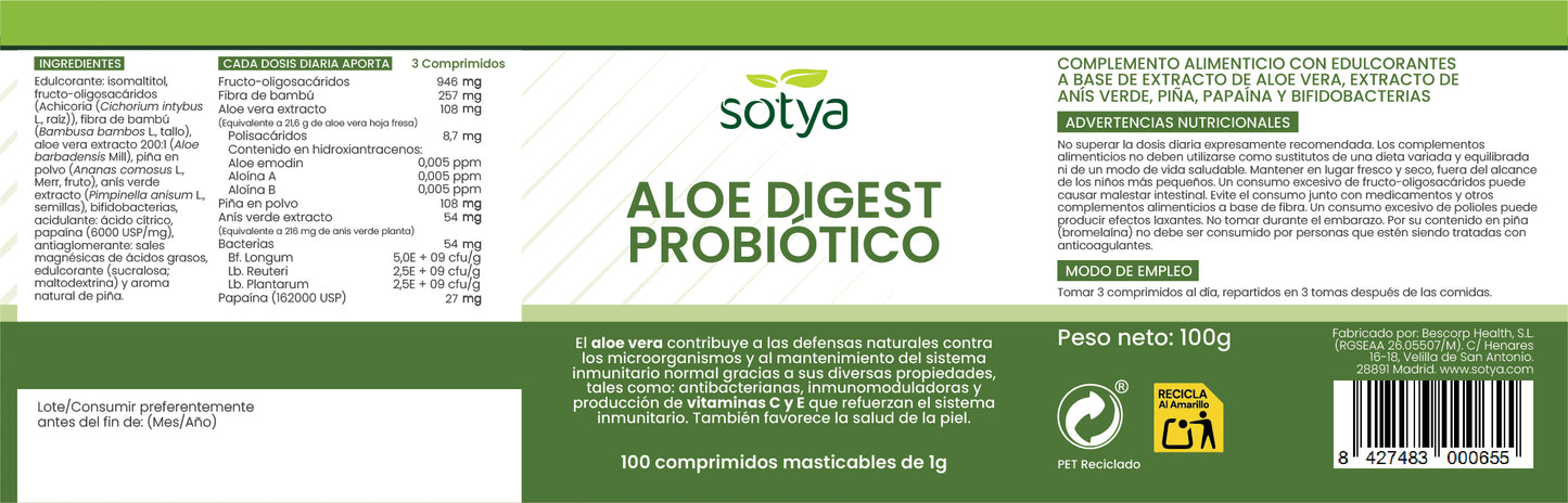 Aloe Digest Próbiotico 100 comprimidos de 1g
