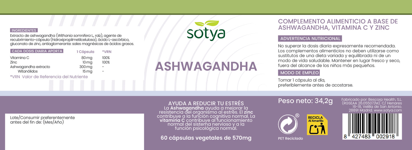 Ashwagandha 60 Vegetable Capsules of 570mg