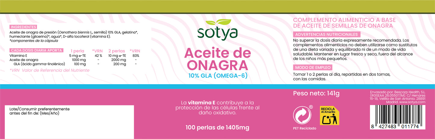 Aceite de Onagra 100 perlas de 1405mg