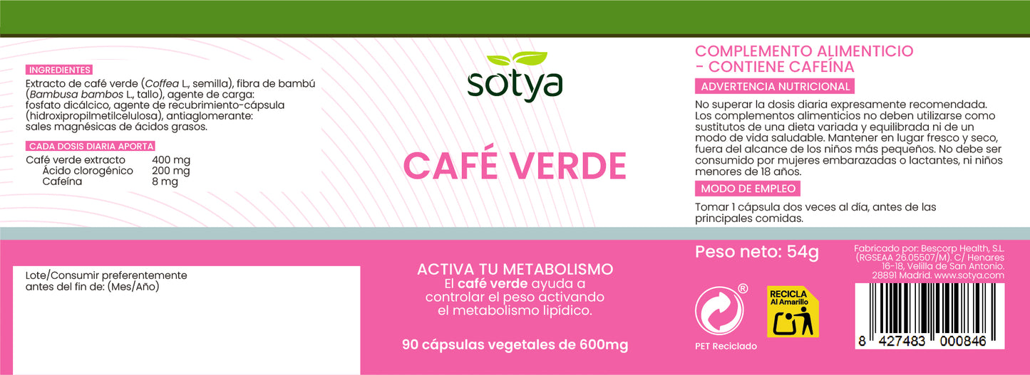 Café Verde 90 cápsulas vegetales de 600mg