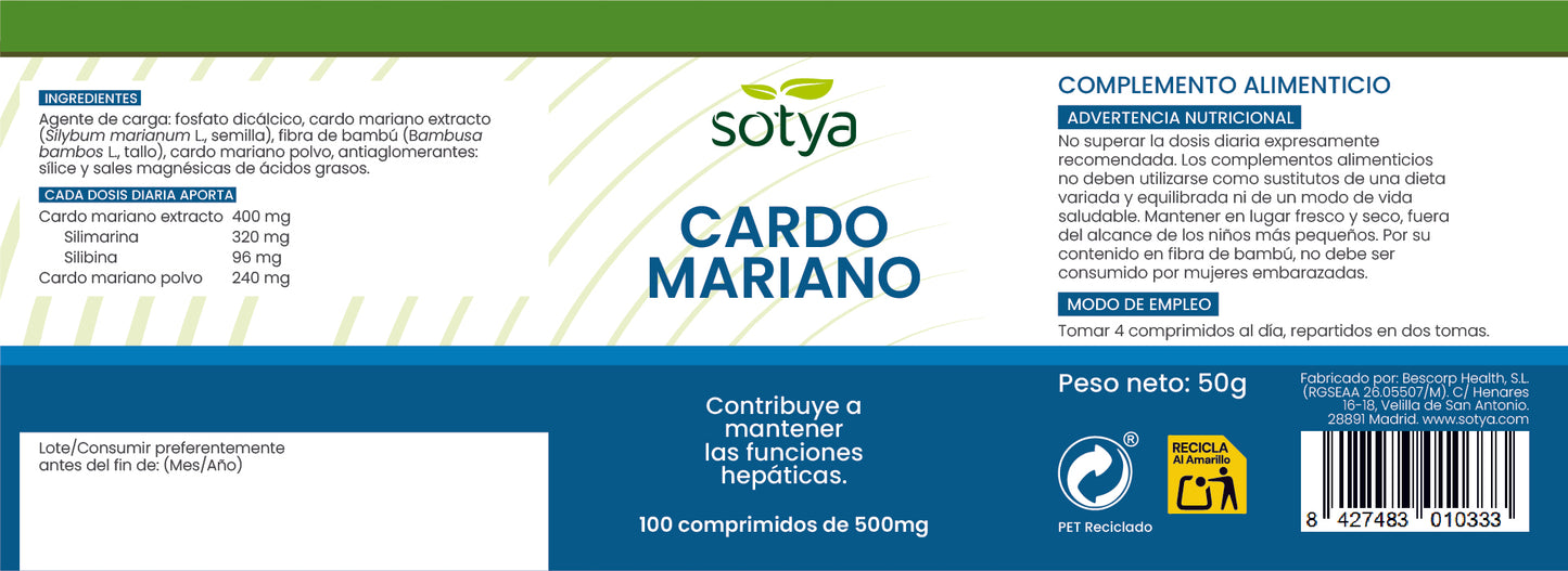 Cardo mariano 100 comprimidos de 500mg