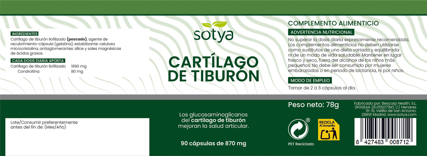Cartílago de Tiburón 90 cápsulas de 870mg