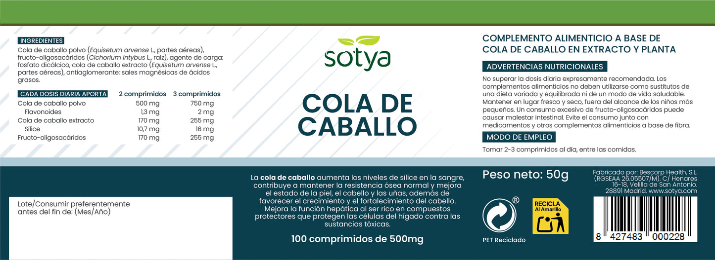 Cola de caballo 100 comprimidos de 500mg