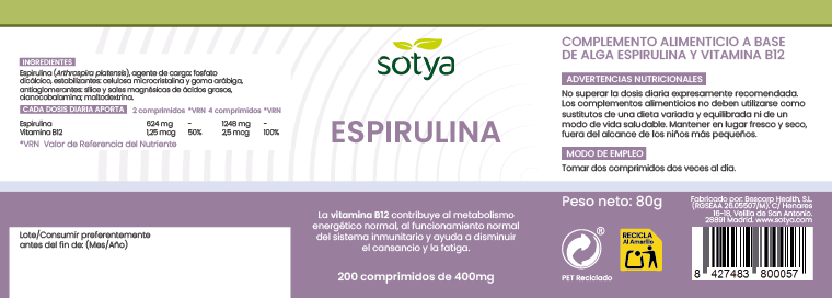 Espirulina 200 comprimidos de 400mg