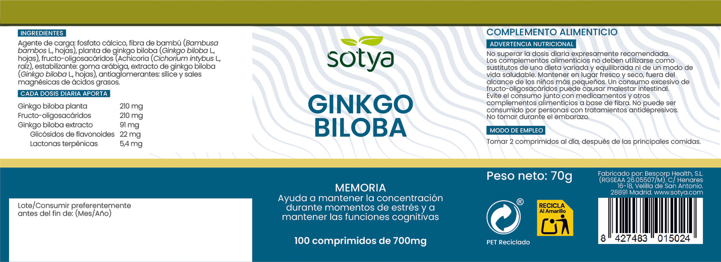 Ginkgo biloba 100 comprimidos de 700mg