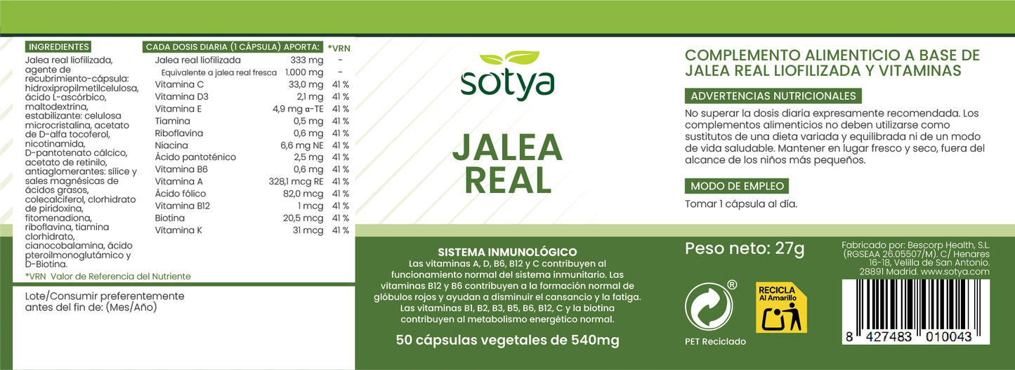 Royal Jelly 50 Vegetable Capsules of 540mg