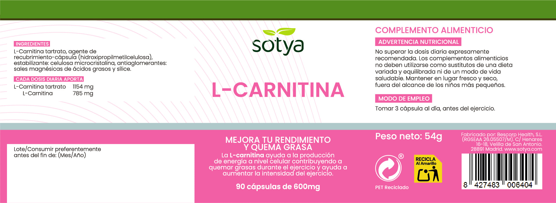 L-Carnitina 90 cpsulas de 600mg Sotya L-Carnitina 90 cpsulas de 600mg Sotya