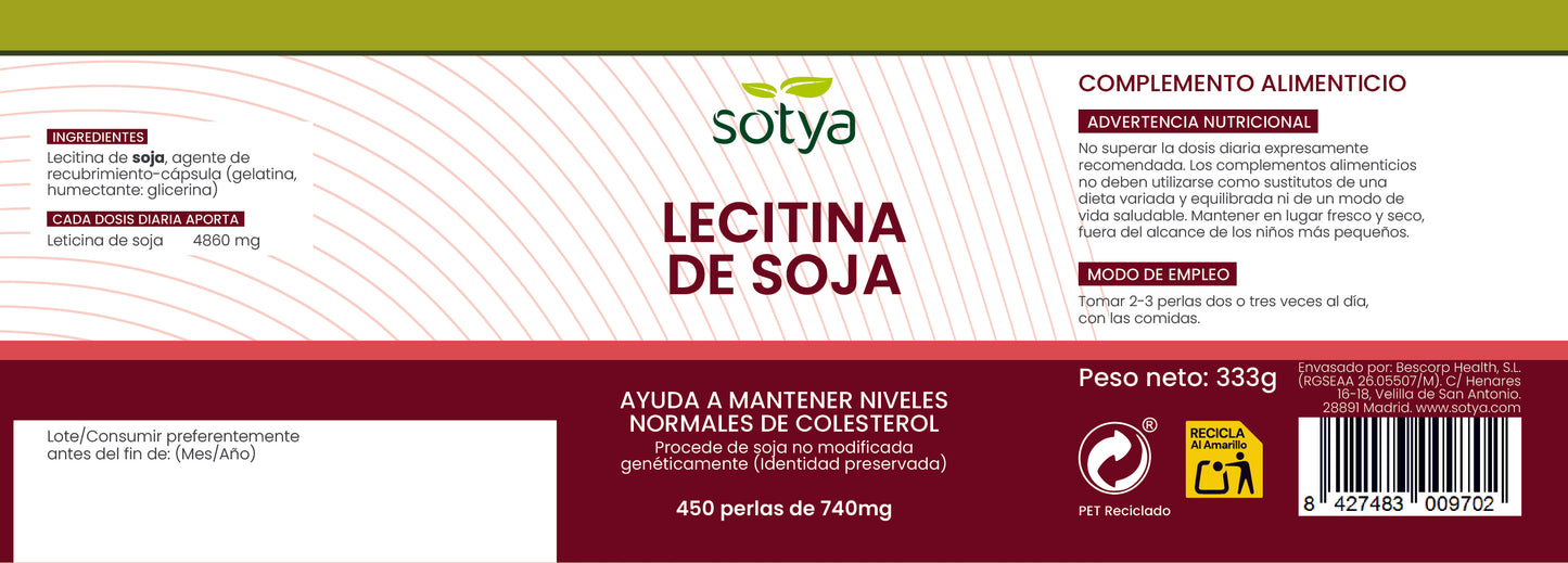 Lecitina de Soja 450 perlas de 740mg