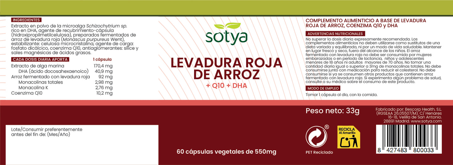 Red Yeast Rice + Q10 + DHA 60 vegetable capsules of 550mg