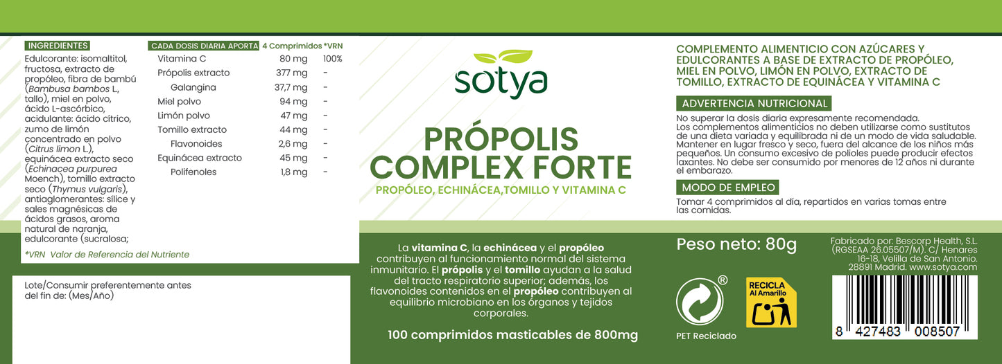 Propolis Complex Forte Propolis, Echinacea, Thyme and Vitamin C - chewable 100 Tablets of 800 mg