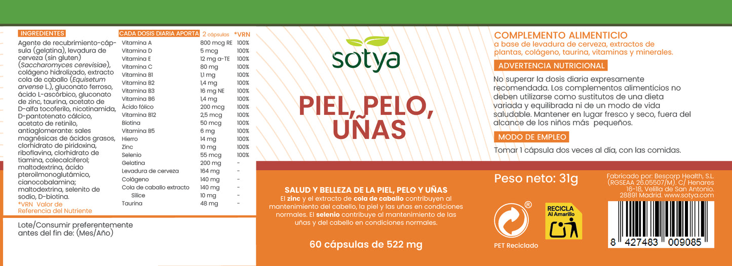 Piel, Pelo, Uñas 60 cápsulas de 522mg
