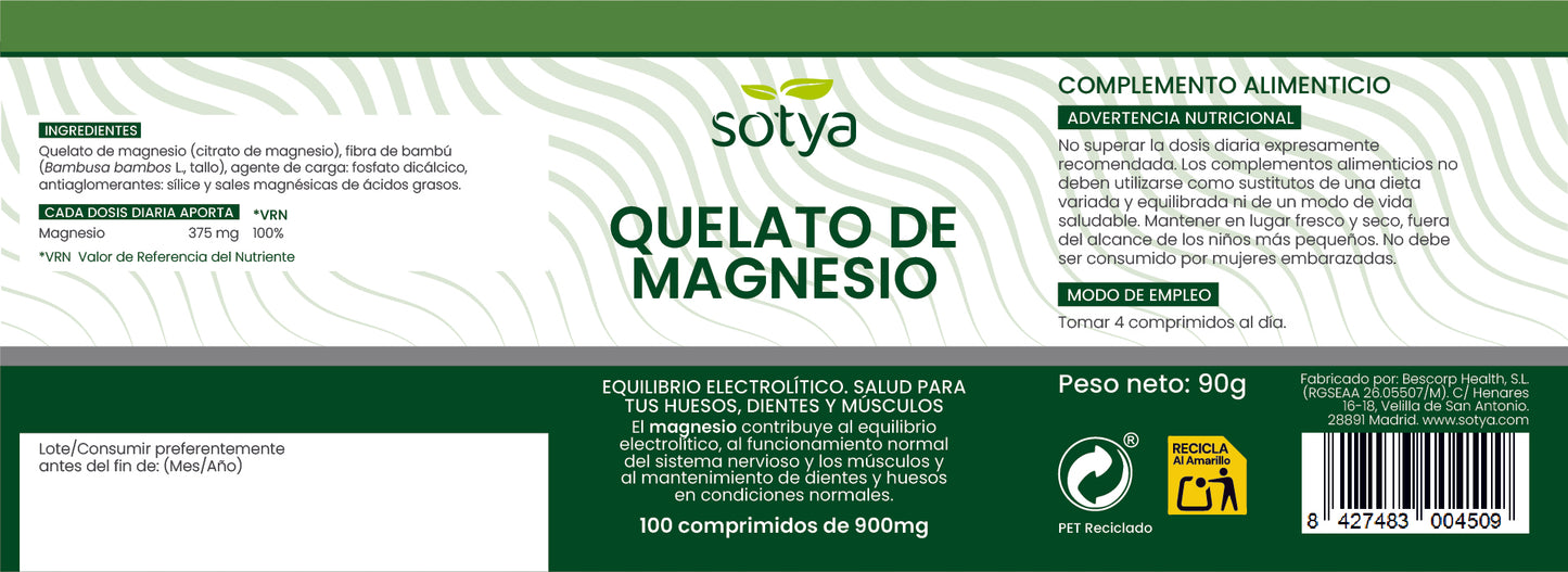 Quelato de magnesio 100 comprimidos de 900mg