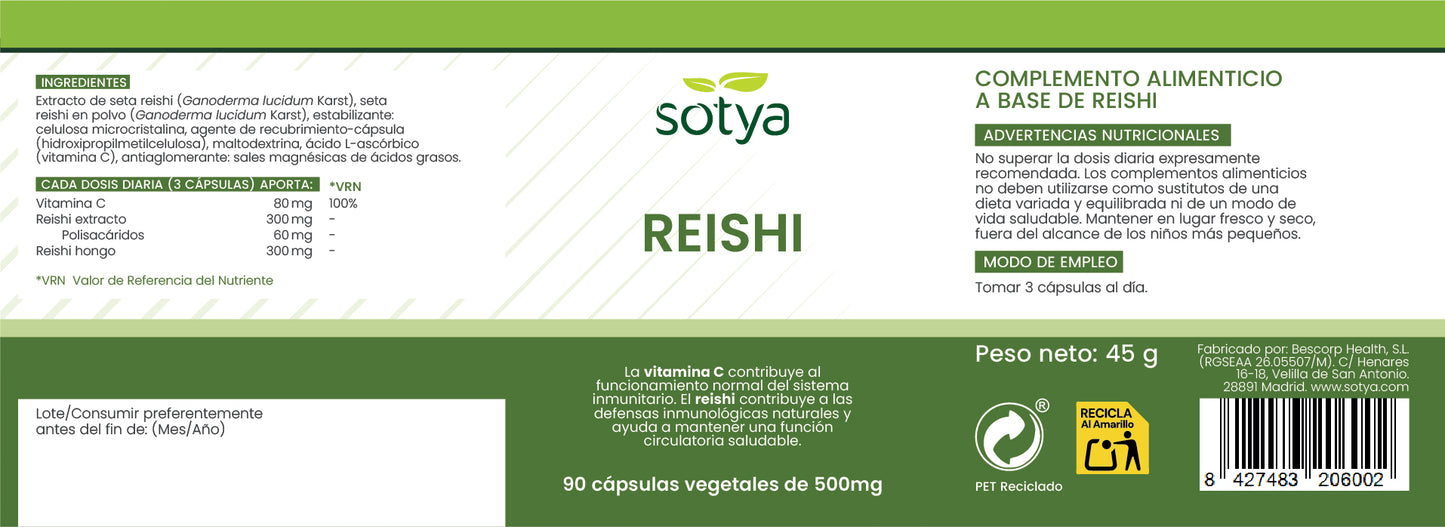 Reishi 90 cápsulas vegetales de 500mg