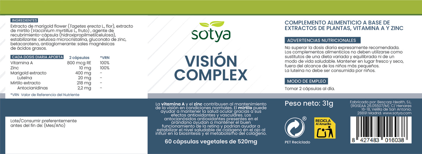 Vision Complex 60 vegetable capsules of 520 mg