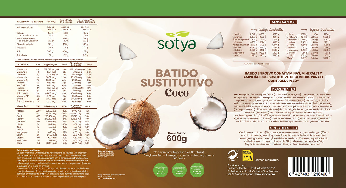 Batido sustitutivo Coco, 600g