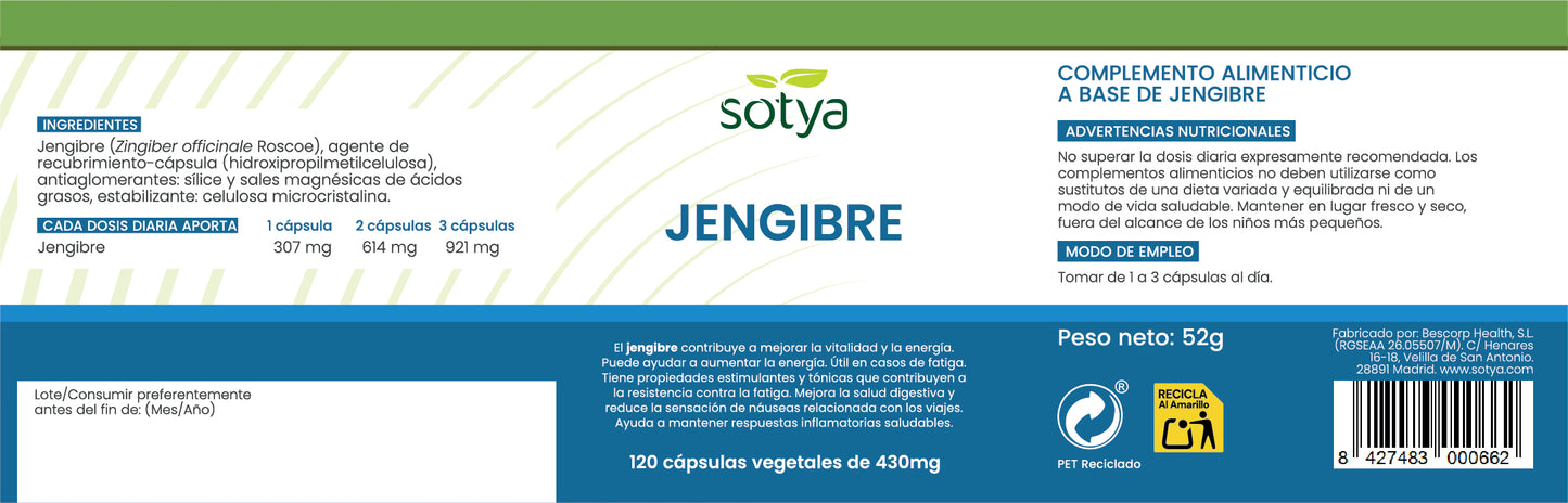 Jengibre 120 cápsulas vegetales de 430mg