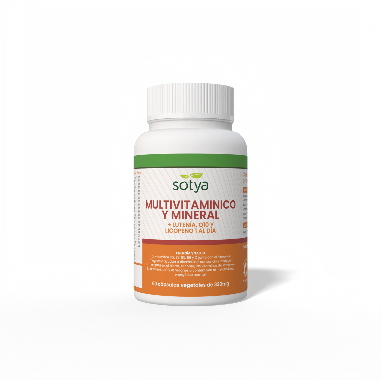Multivitamínico y Mineral + Luteína, Q10 y Licopeno 1 al día 60 cápsulas vegetales de 820mg