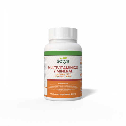 Multivitamínico y Mineral + Luteína, Q10 y Licopeno 1 al día 60 cápsulas vegetales de 820mg