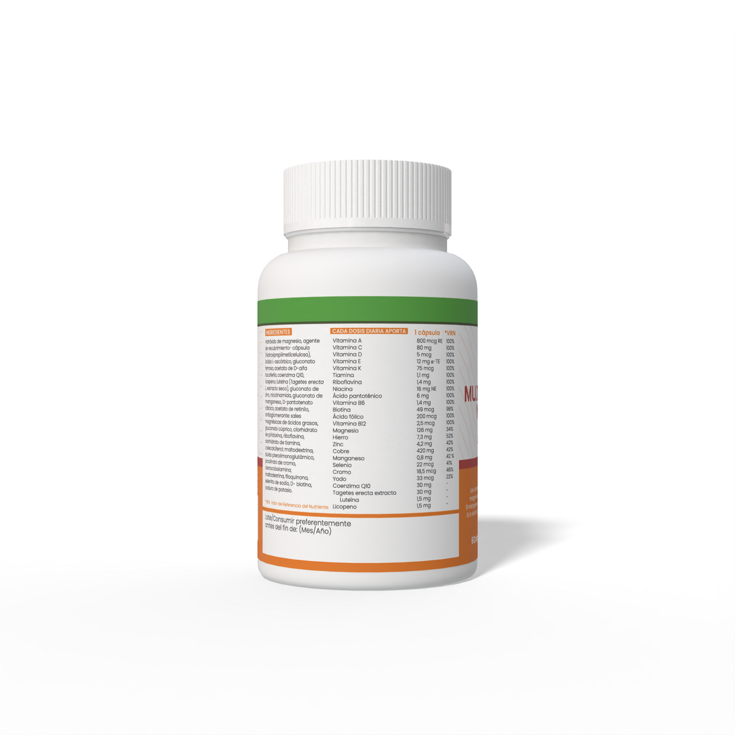 Multivitamínico y Mineral + Luteína, Q10 y Licopeno 1 al día 60 cápsulas vegetales de 820mg