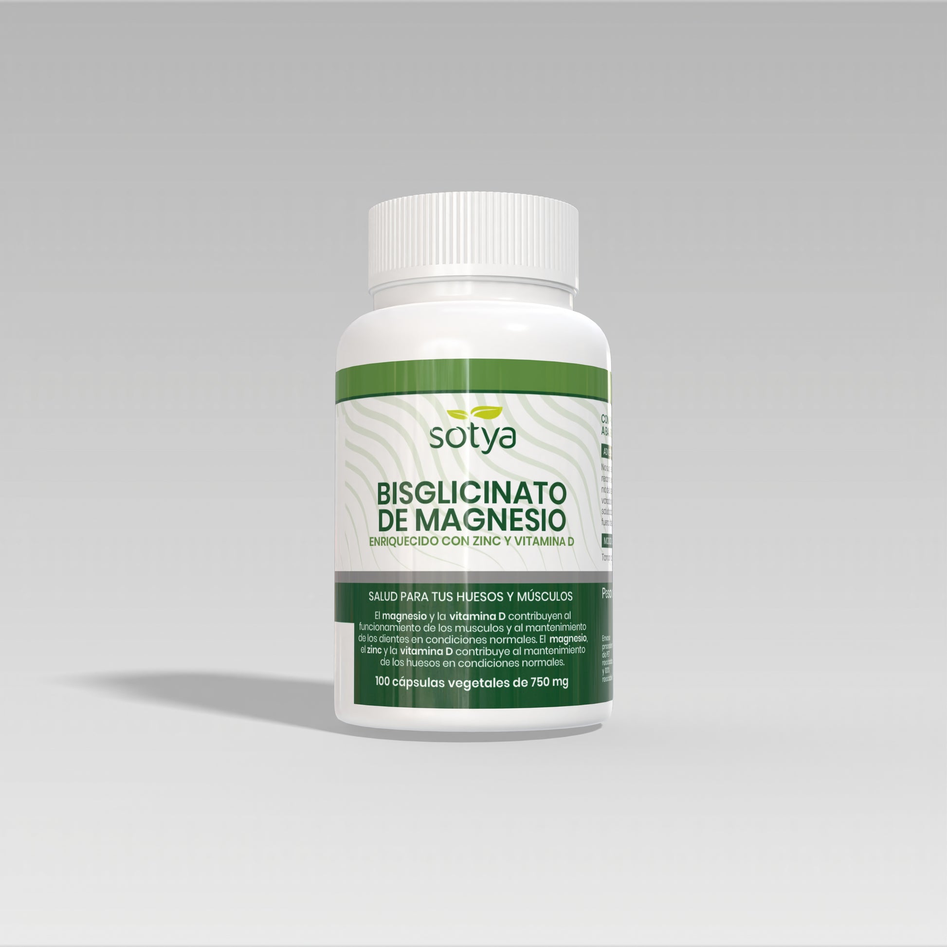 Bisglicinato de Magnesio Enriquecido con zinc y vitamina D 100 cápsulas vegetales de 750mg - Sotya