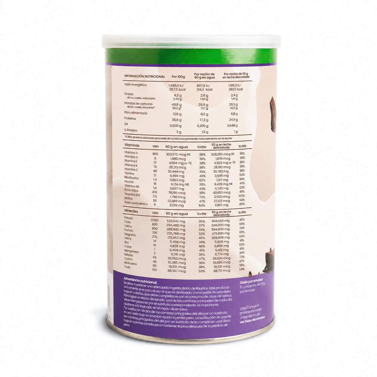 Batido sustitutivo Chocolate sin lactosa, 600g