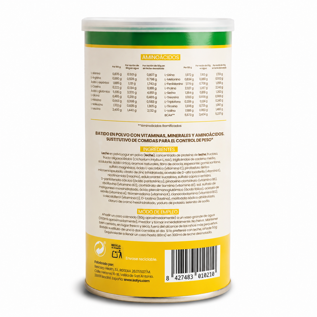 Batido sustitutivo Yogur con Piña, 600g