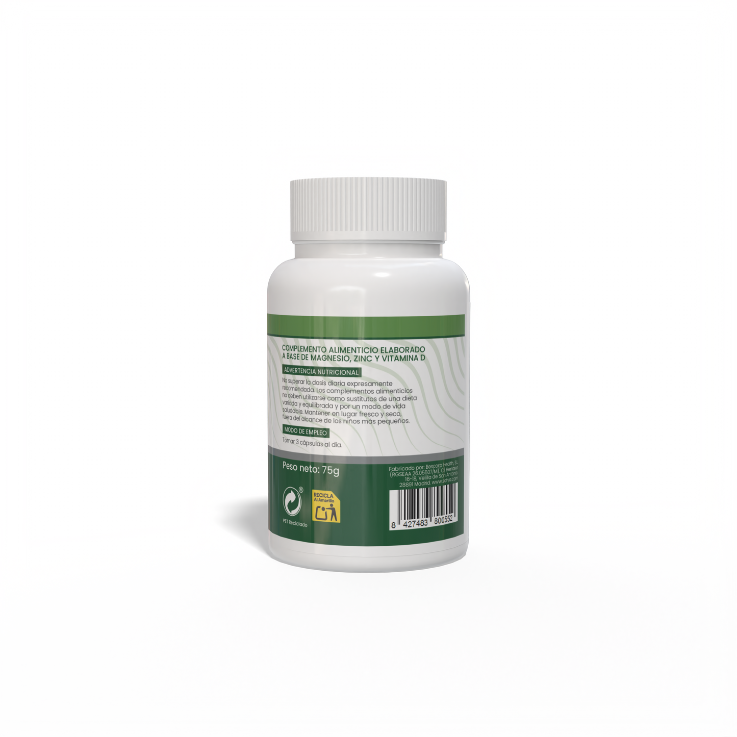 Bisglicinato de Magnesio Enriquecido con zinc y vitamina D 100 cápsulas vegetales de 750mg