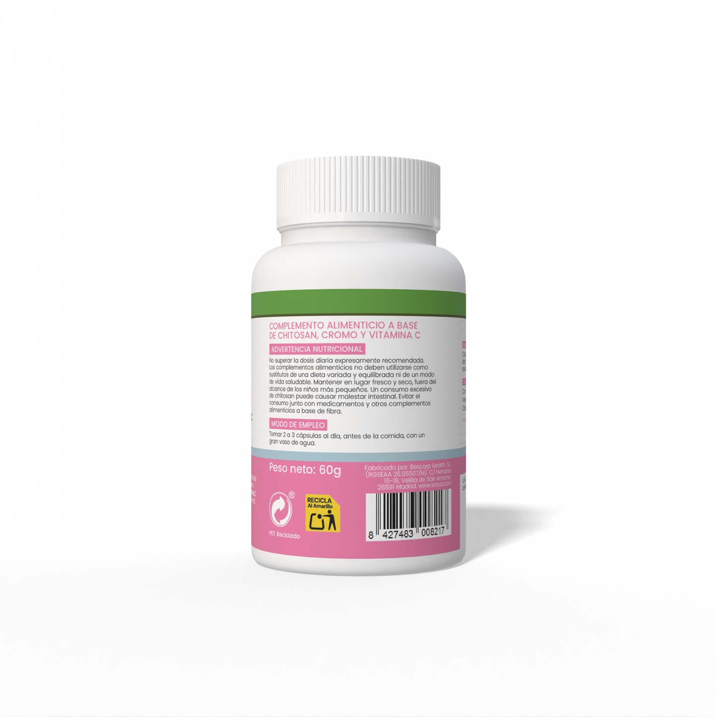 Chitosan con cromo y vitamina C 100 cápsulas de 600mg