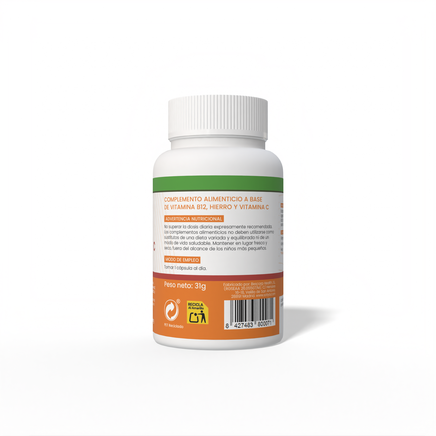 B12 + Hierro + C 60 cápsulas vegetales de 510mg