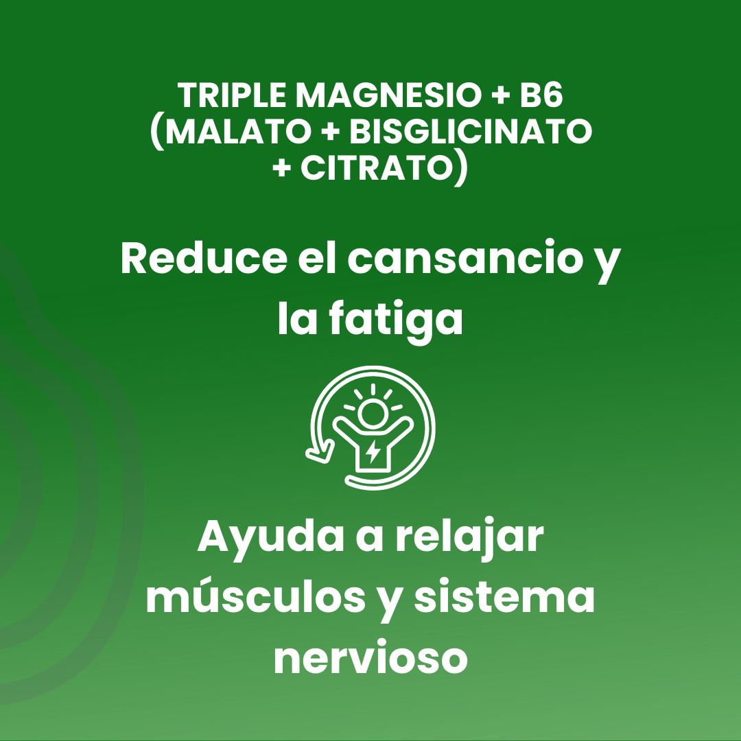 TRIPLE MAGNESIO + B6 (Malato + Bisglicinato + Citrato) 90 cápsulas vegetales de 820mg